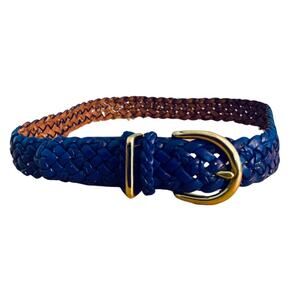 Royal Blue Vintage Talbots Woven Leather Belt with Solid Brass Buckle (XS/S)